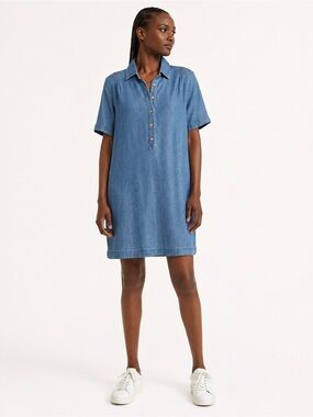 Faherty Hana Chambray Mini Shirtdress Tencel Linen XS Blue